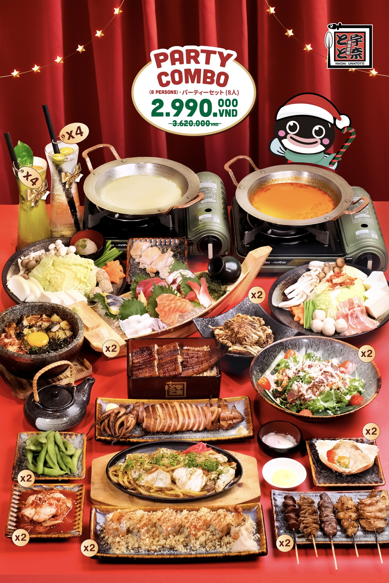 Party Combo 2.990.000đ bàn tiệc Tất Niên chuẩn Nhật cho team 8 ngưởi